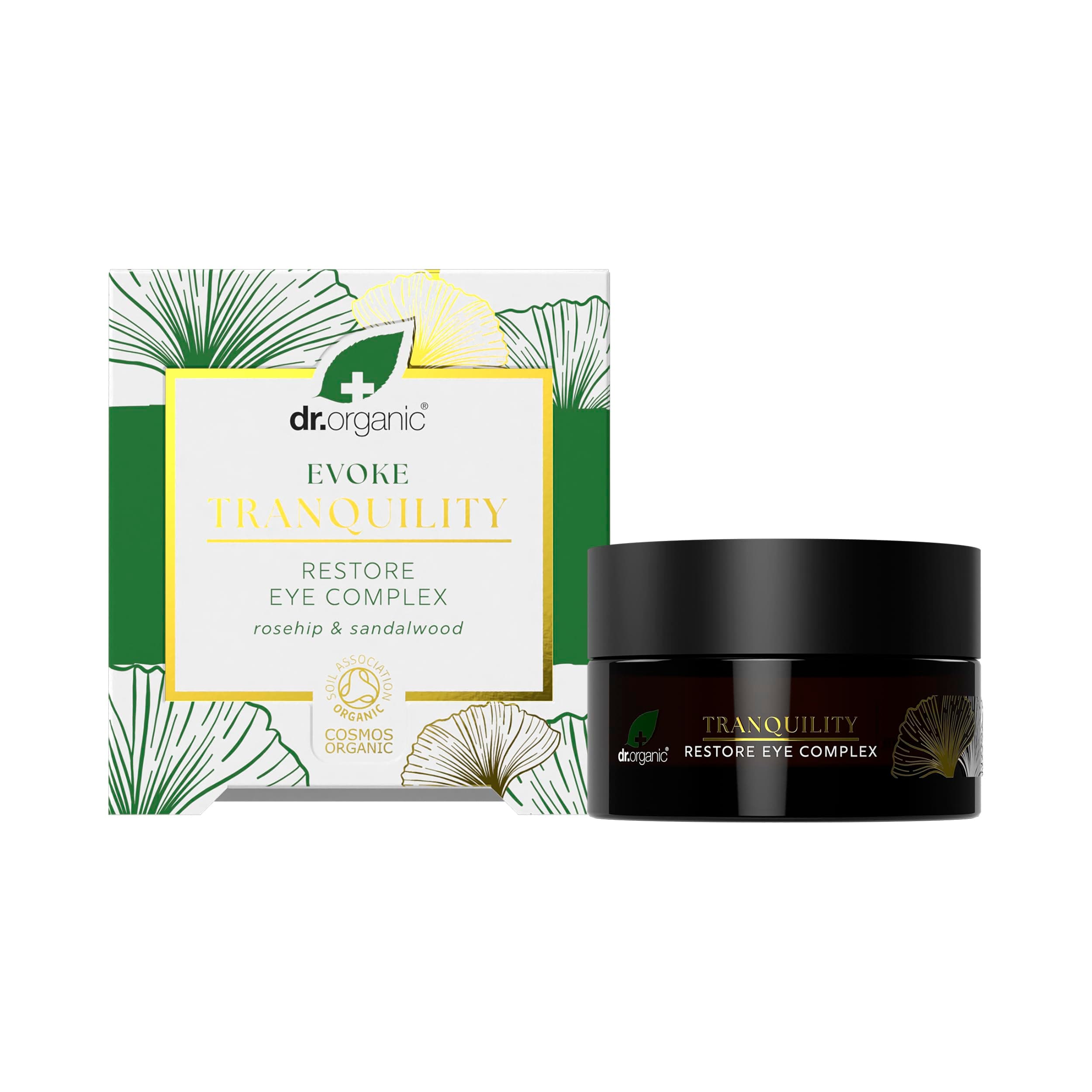 Dr Organic Evoke Tranquility Restore Eye Complex Cream, Firm & Smooth Fine Lines and Wrinkles, with Rosehip & Sandalwood, Certified Organic, 10ml