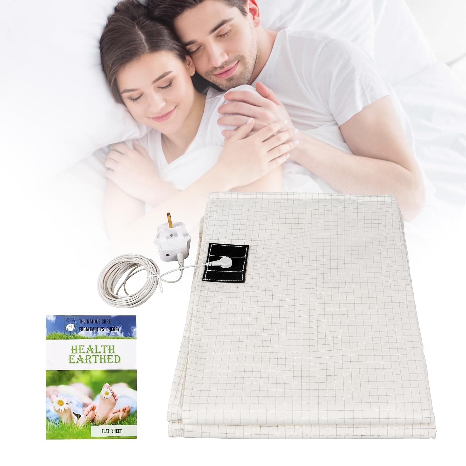 Grounding Mat Earthing UK, Grounding Bed Sheet with 10% Silver Fiber & 90% Organic Cotton, Natural Wellness and Healthy Earth Energy Mat (153×203cm), H3283093