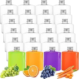 Elsjoy 24 Pack 8.5 oz Plastic Juice Bottles with Lids, Reusable Empty Flask Bottle Small Clear Beverage Container, Bulk Drink Bottles for Business, Leak Proof