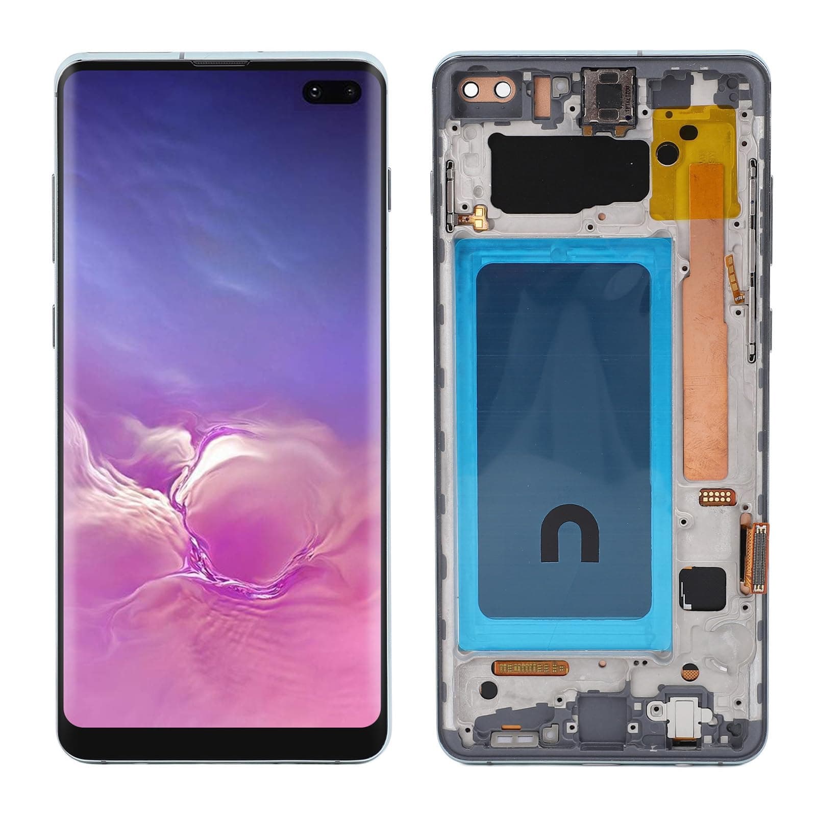 for S10 Plus, Screen Replacement with Frame for S10+, G975f G975u G975w, LCD Display Digitizer Assembly, 6.4inch (Green)