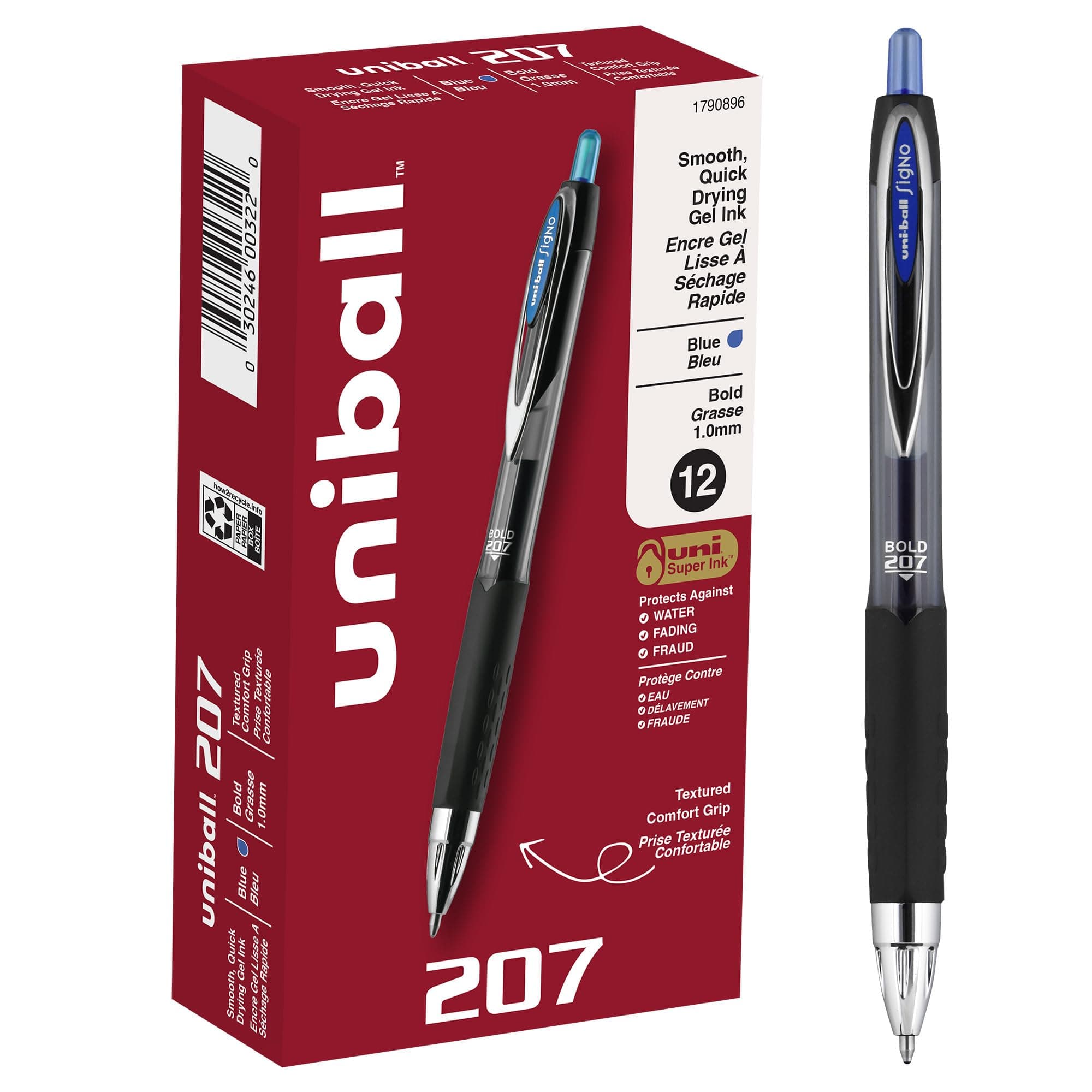 Uni-Ball 207 Retractable Gel Pens, Medium Point (0.7 mm), Black, 12 Count, 12-Count