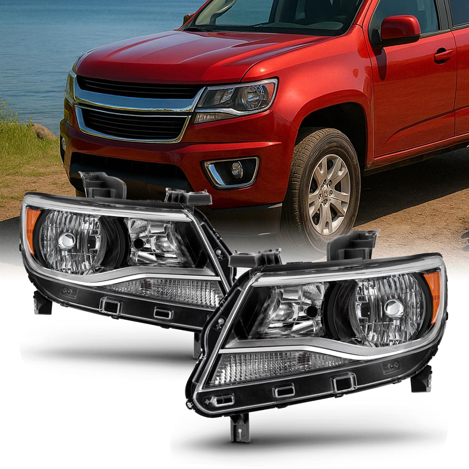 For 2015-2022 Chevy Colorado Halogen Models Left+Right Side Headlights Headlamp Pair