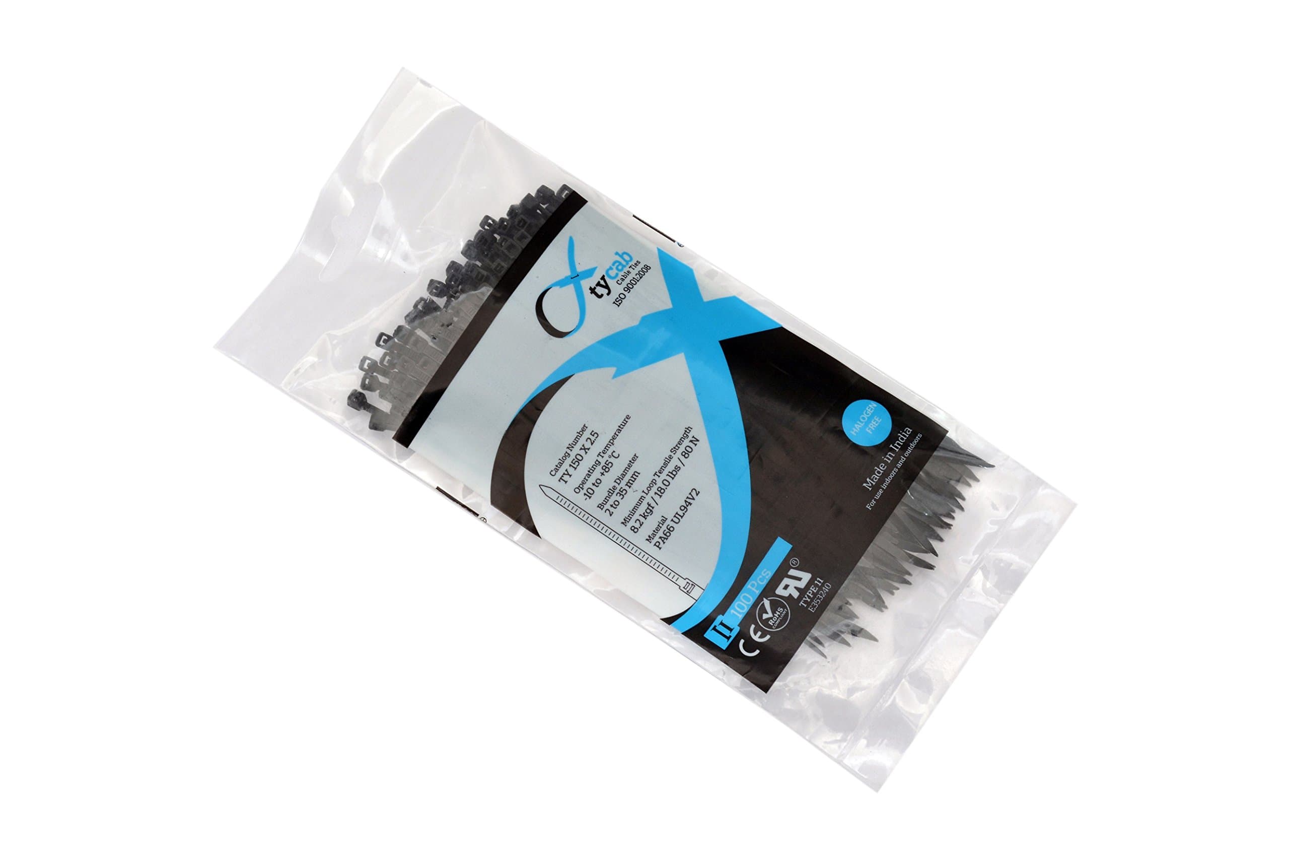 Nylon Cable Ties 150 mm, 6 Inch, Pack of 100, Black