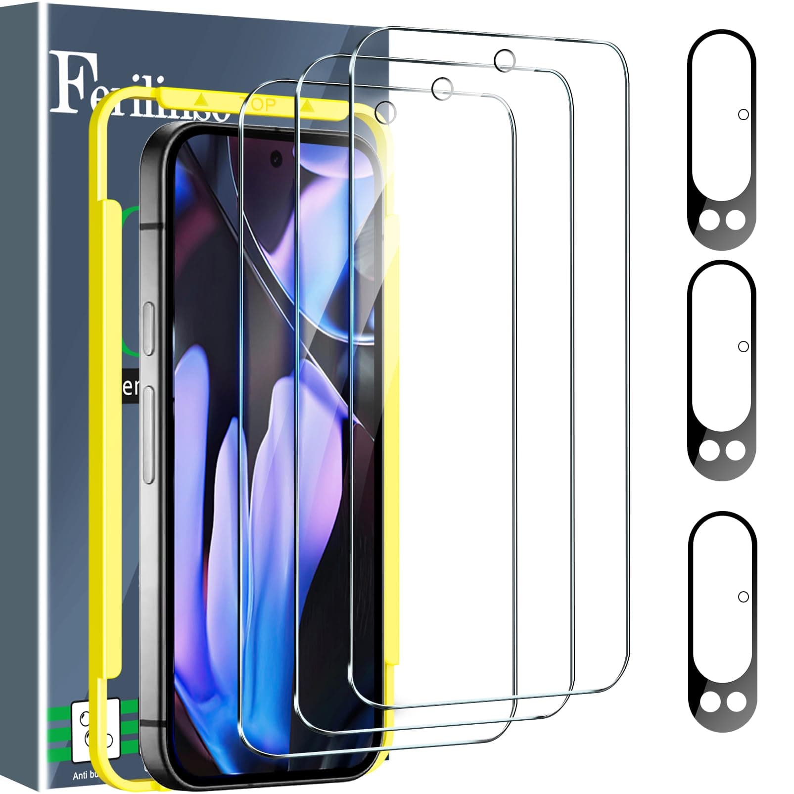 Full Coverage 3 Pack Screen Protector for Google Pixel 9 Pro XL [Phone Case Friendly], 3 Pack Tempered Glass Camera Lens Protector Accessories [Auto- Dusting & Adhesive]