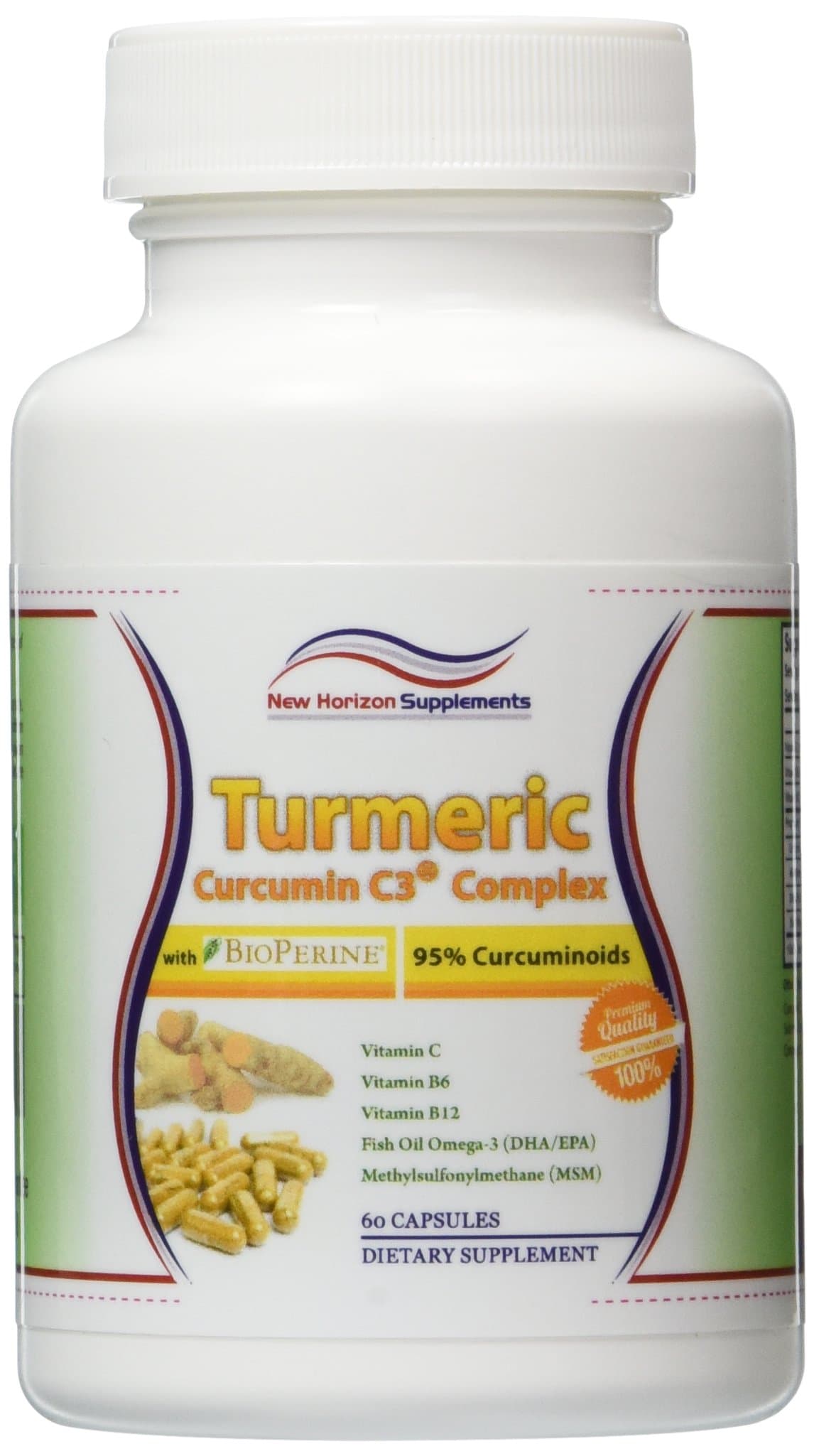 Turmeric Curcumin C3® Complex, BioPerine®, DHA, EPA and MSM + Vitamin C, B6, and B12 for Men and Women