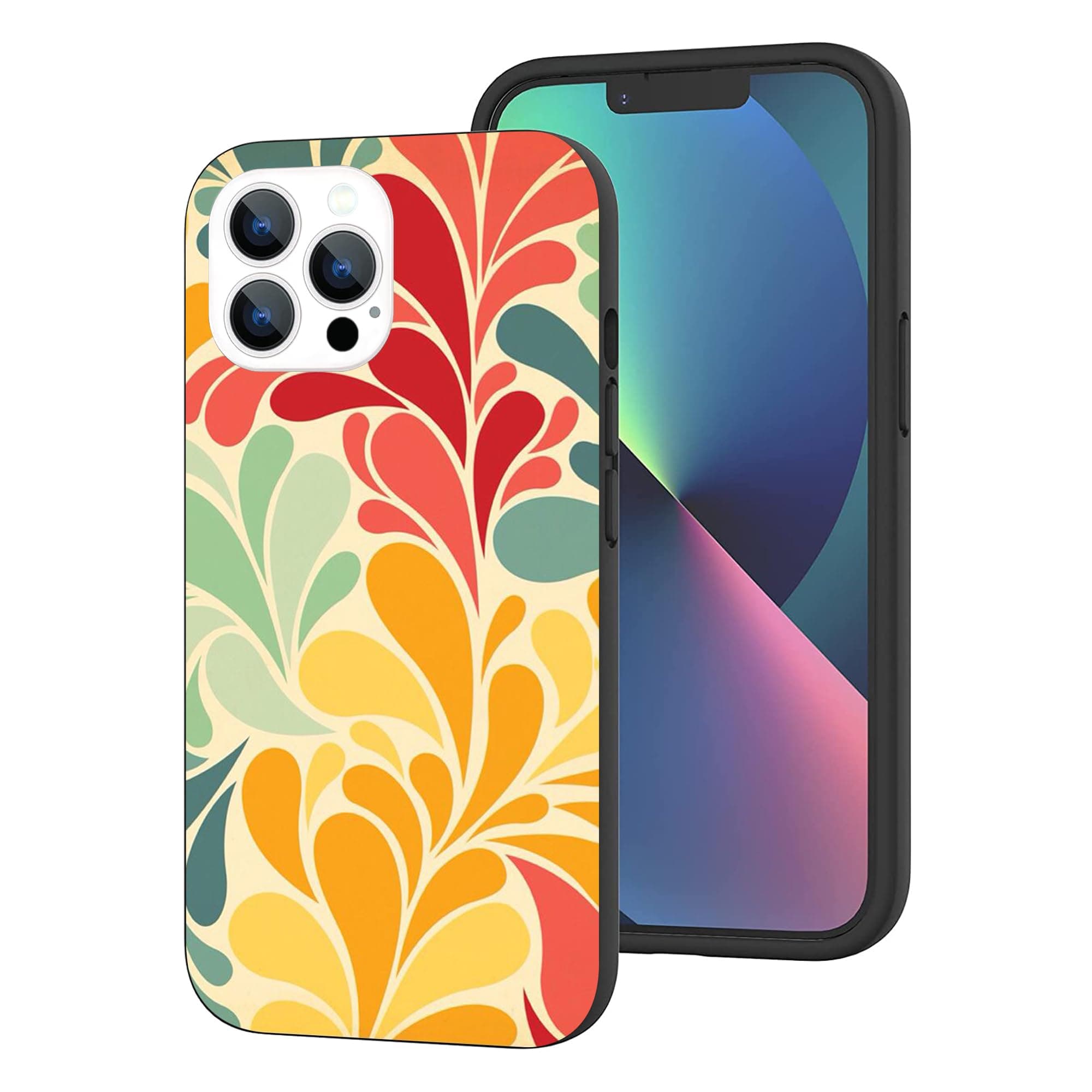 Compatible with iPhone 13 Pro Max Case - 60s Botanic Hippie Groovy Vintage Abstract Protective Case with Unique Design for Women Girls Shockproof Cover Case