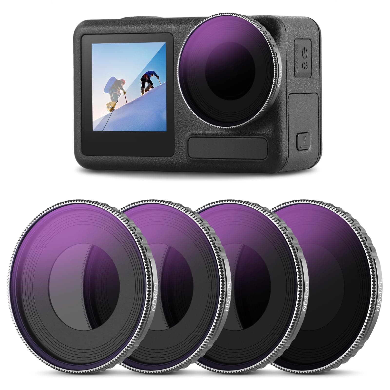ND Filter Set Compatible with DJI Osmo Action 4, 4 Pack ND8/PL ND16/PL ND32/PL ND64/PL ND/CPL Filters Kit Action Camera Accessories, Multi Coated HD Optical