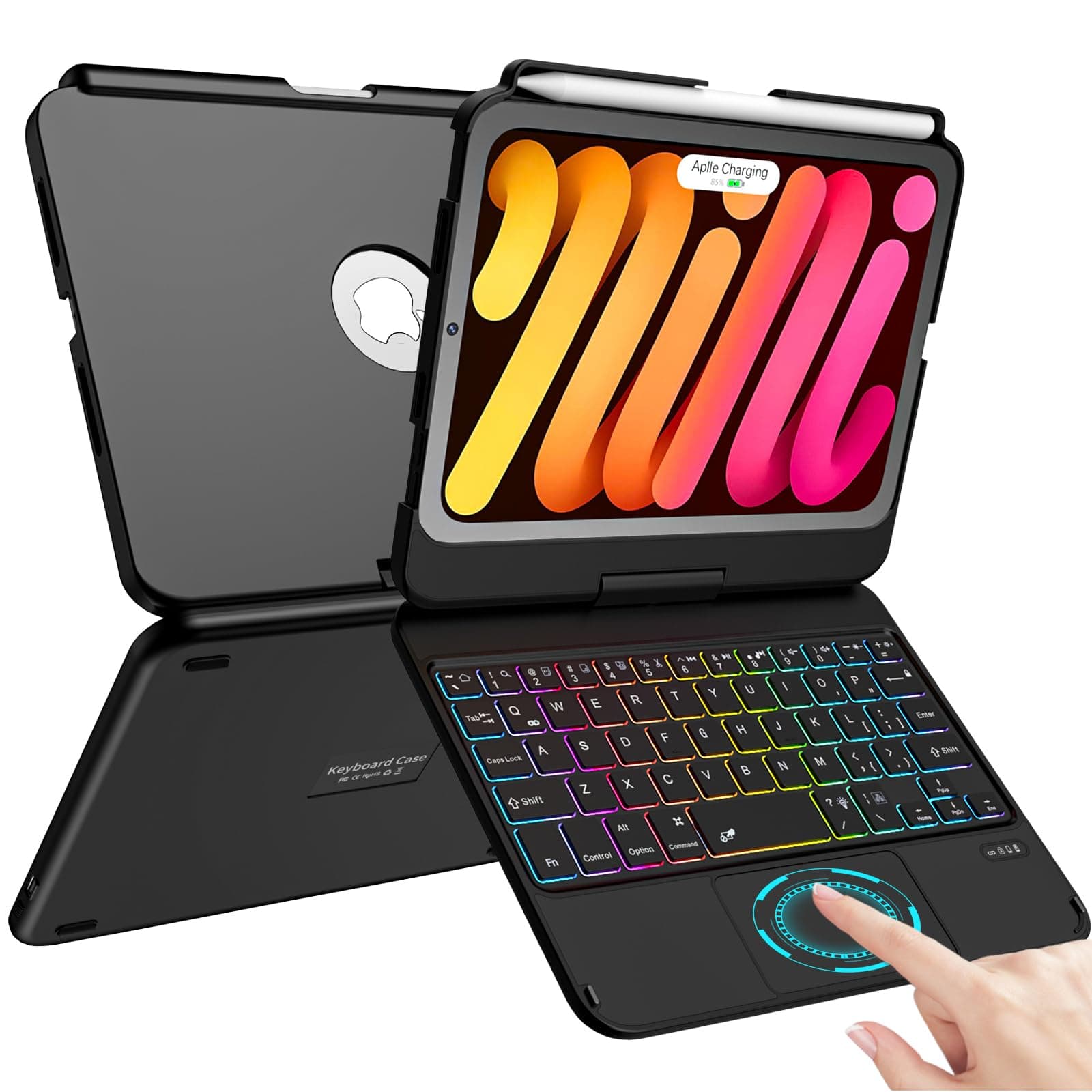 TaIYanG Keyboard Case for iPad Mini 7 & 6, 7 Color Backlit Trackpad, 360 Rotatable Protective Slim Cover for 8.3-inch iPad Mini 6th Generation 2021 & 7th Gen 2024 Tablet