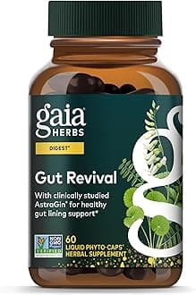 Gaia Herbs Gut Revival - Herbal Supplement to Support Healthy Gut Lining* - Made with AstraGin, Gotu Kola, Jujube & More - Free from Dairy, Soy & Gluten - 60 Vegan Liquid Phyto-Caps (60 Servings)