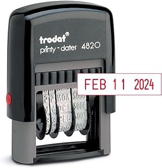 Trodat Self Inking Date Stamp Printy 4820, Months in Letters, US Format in MMM-DD-YYYY - Impression Red, 3/8” x 1-¼”