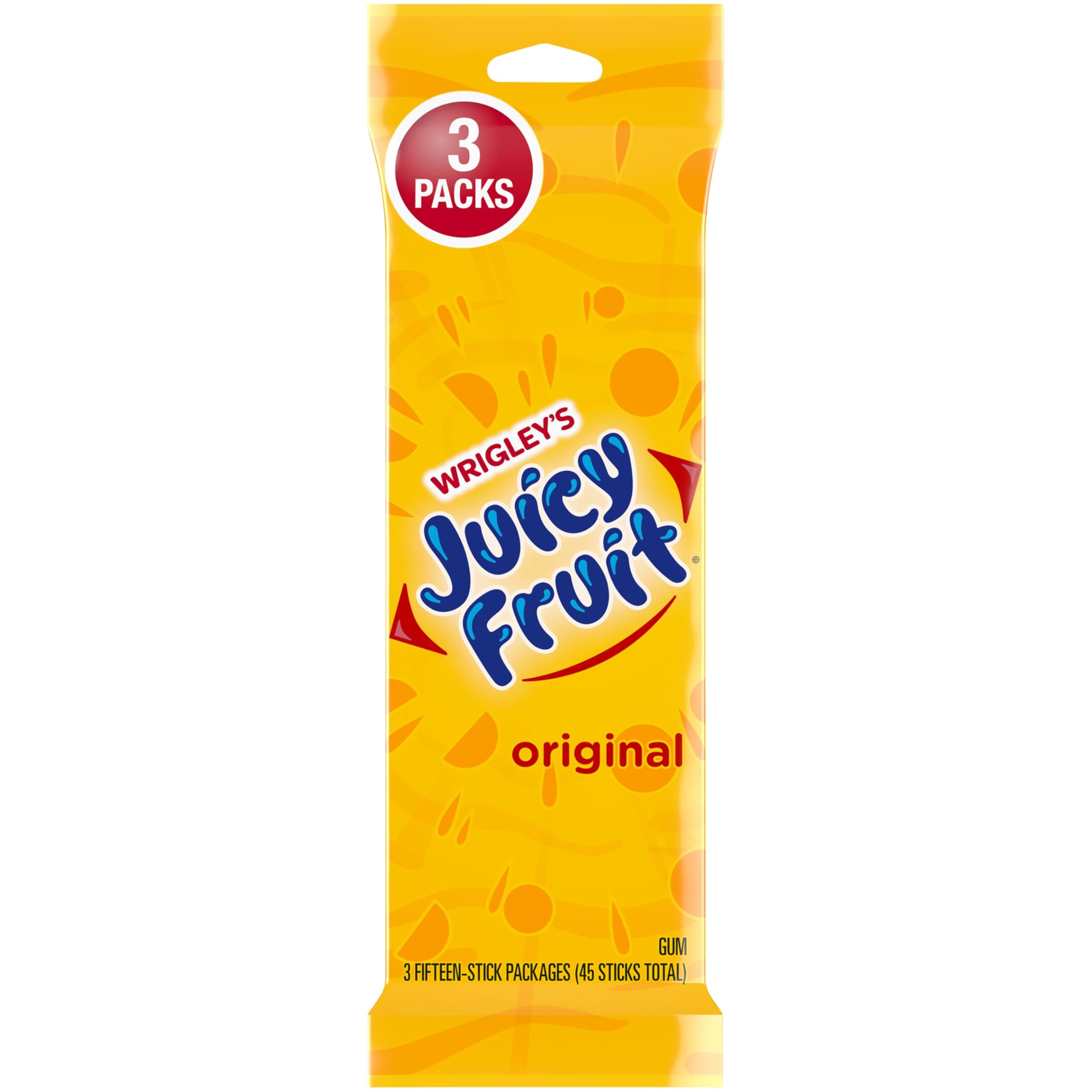 Juicy Fruit Original Chewing Gum, 15 Count,3 Pack