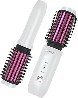 Youbella Cordless Hair Curling Iron Brush, Mini Travel Hot Straightener Comb, 3-in-1 Portable Wave Curling Wand, 1.5″ Ionic Heated Brush, USB Rechargeable Hair Curler, White – No Automatic Rotation