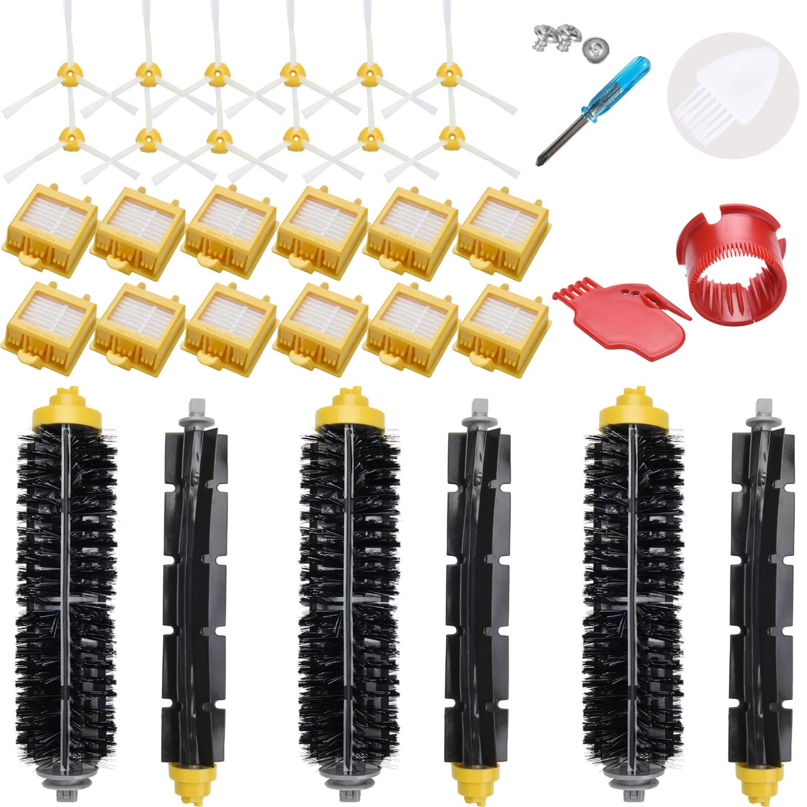 LOVECO Replacement Filter and Brush Kit for iRobot Roomba 700 Series 760 770 780 790,(Accessory Kit Include 3 Bristle and Flexible Beater Brush,12 Filter,12 Side Brush,2 Cleaning Tool)