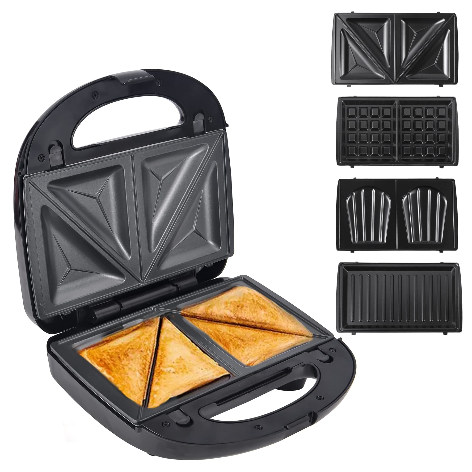 Sandwich Maker 4 in 1 Sandwich Toaster panini maker Machine Non-Stick Easy Clean triangle waffle maker and shell detachable plate Non-Stick Coating Plate skid resistant feet