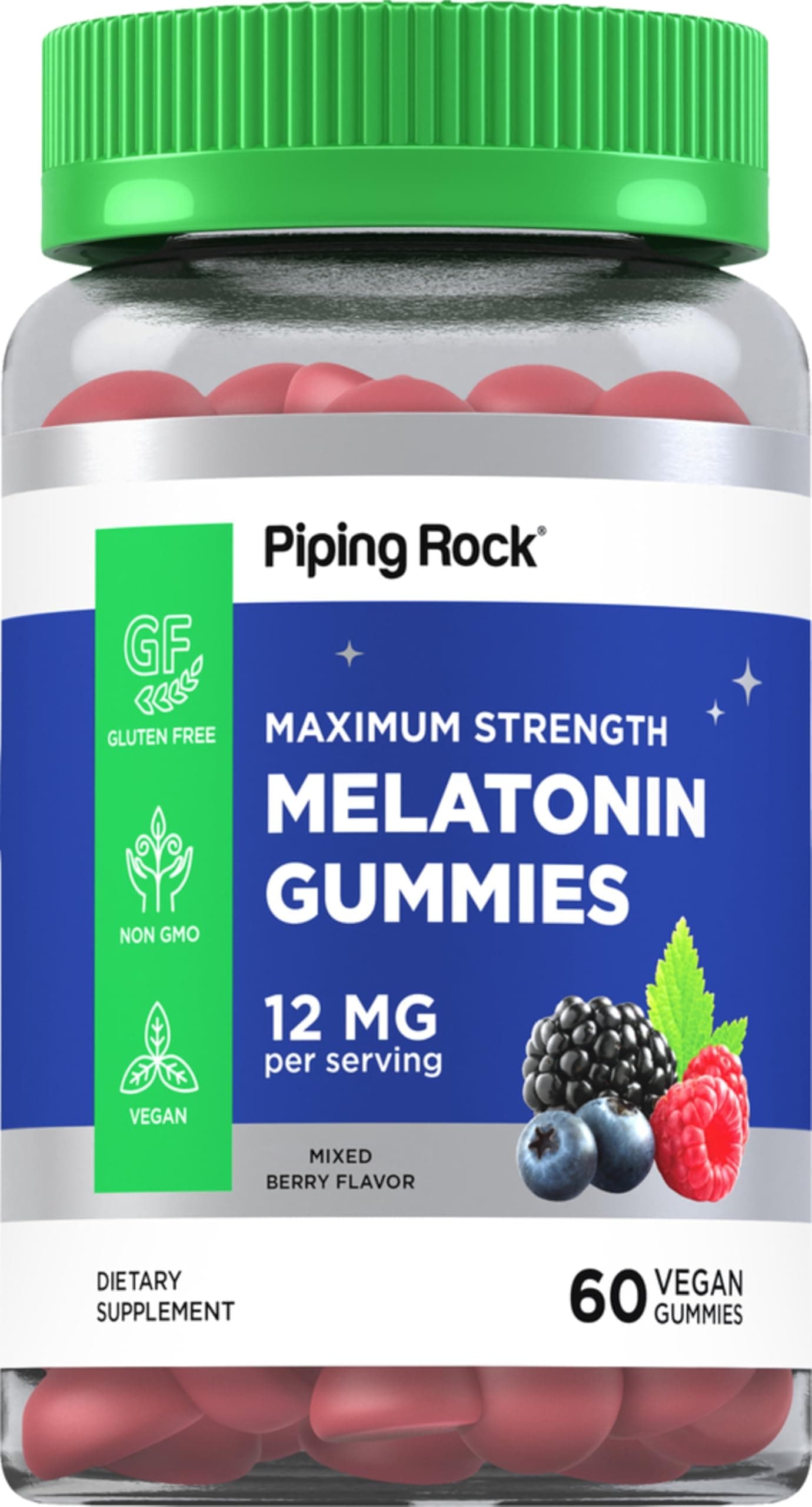 Melatonin Gummies 12mg | 60 Count | Maximum Strength Supplement for Adults | Berry Flavor | Vegan, Non-GMO, Gluten Free