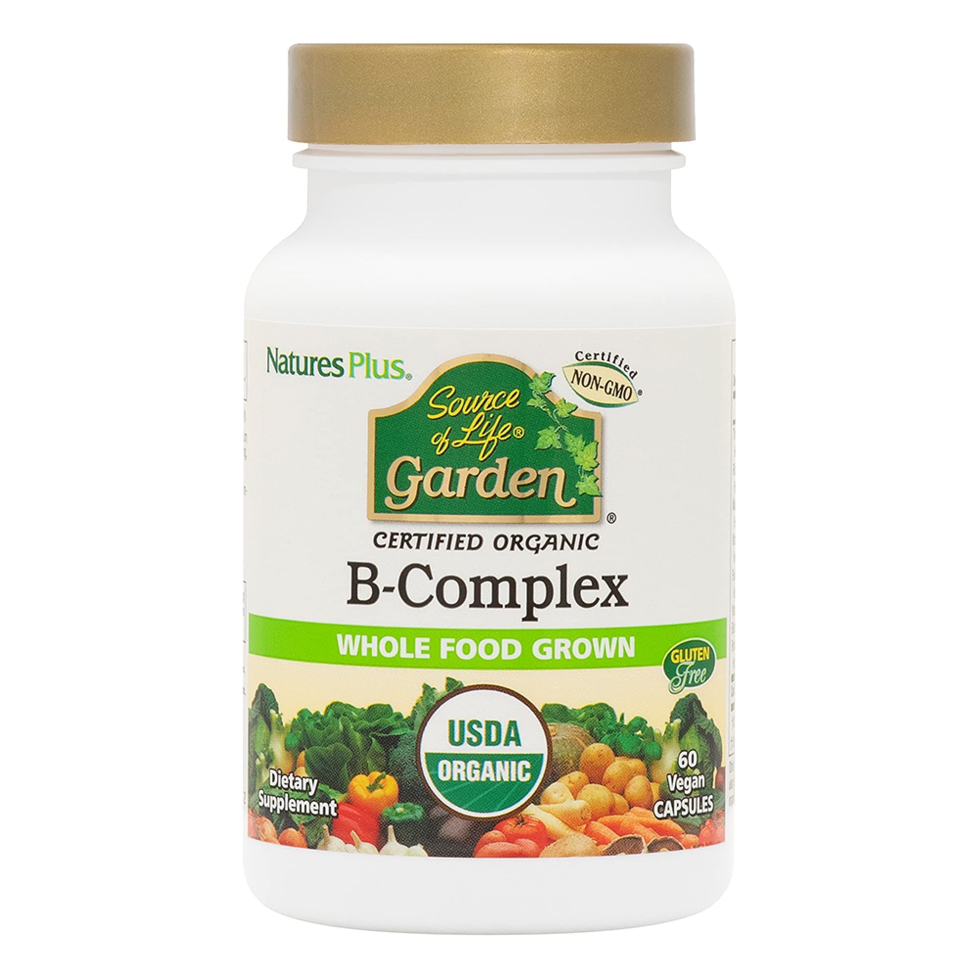 Source of Life Garden B-Complex - 60 Capsules - Complete Vitamin B Supplement - USDA Organic, Non-GMO, Vegan, Gluten Free - 30 Servings