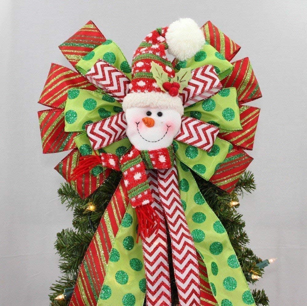 Jolly Snowman Christmas Tree Topper Bow