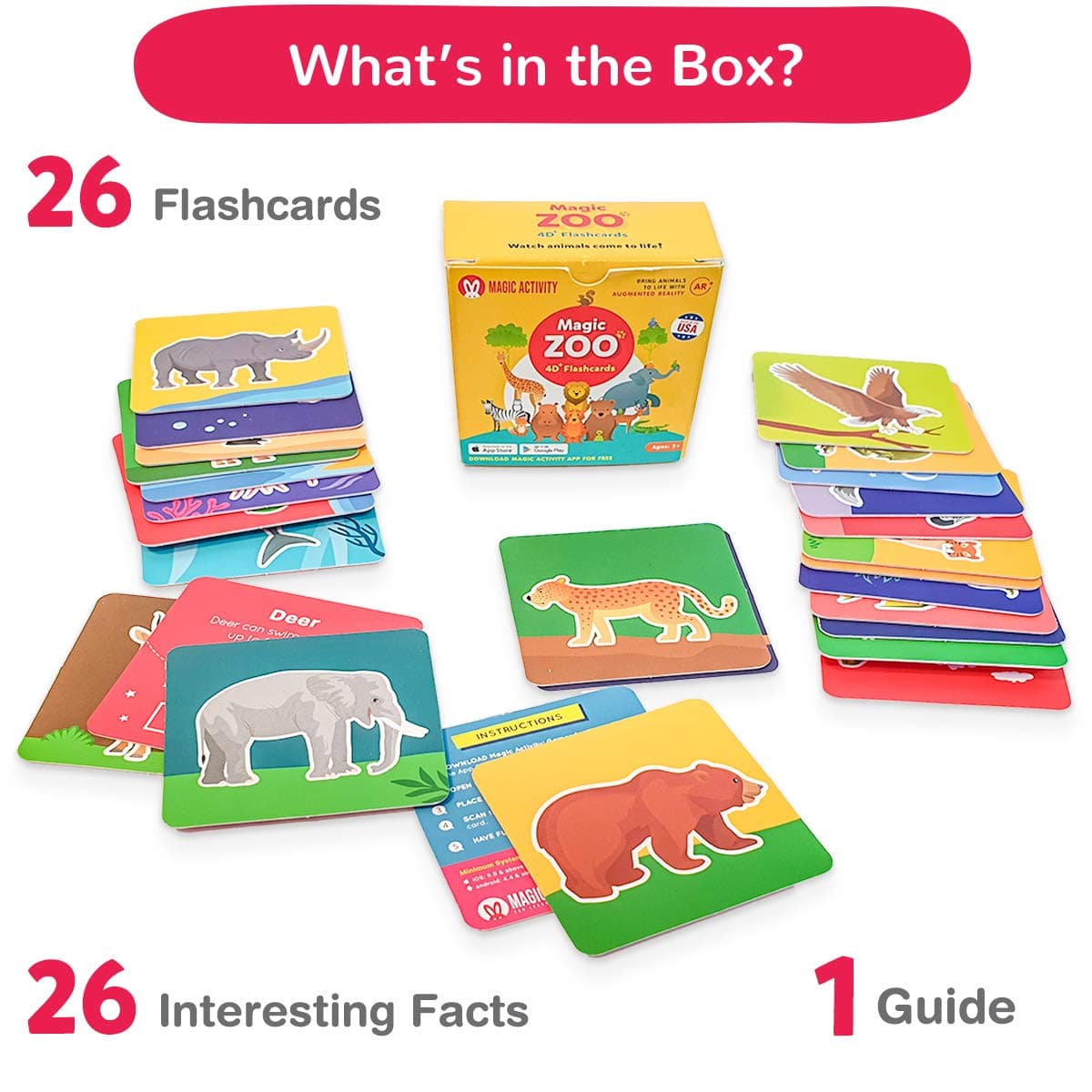 Magic Activity Zoo – 4D Flash Cards for Kids: Animals Come Alive (See Them Walk, Talk, Run & Eat) with Augmented Reality - 26 Interactive Learning Flash Cards (AR App Included)
