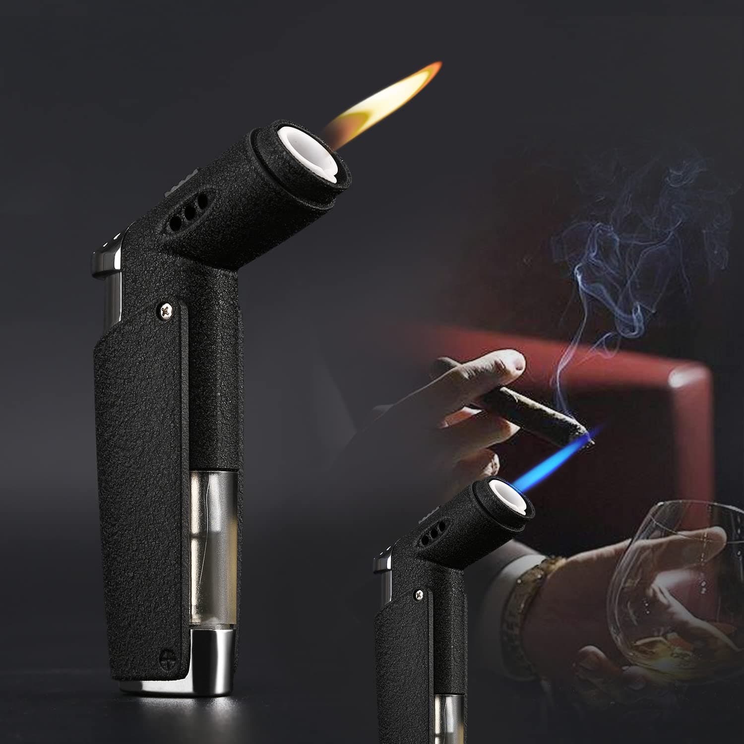 Yusud Jet/Soft Flame Torch Lighter Butane Fuel Refillable, Cool Pipe Lighter Windproof with Gas Visible Window, Unique Table Top Jet Lighters for Men
