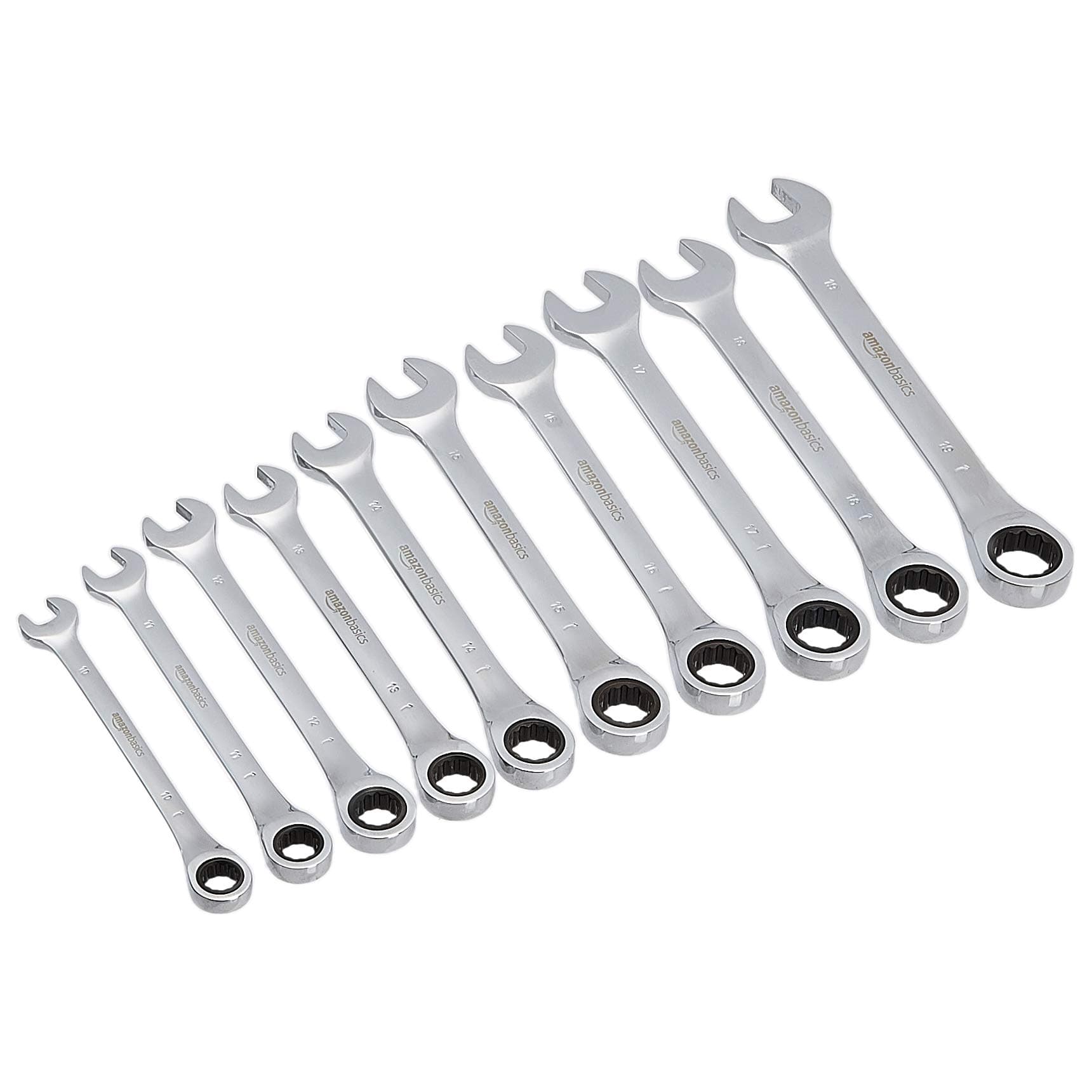Amazon Basics High Torque Gear Wrench Set, 10 Pieces