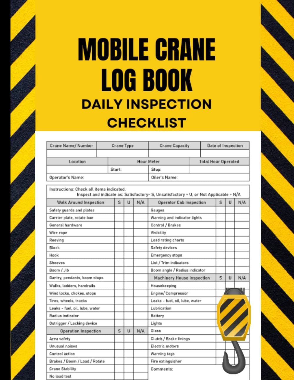 Mobile Crane Daily Inspection Checklist Log Book