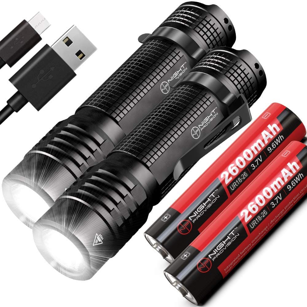 Night Provision TX8 EDC Tactical Flashlight Rechargeable USB Compact Pocket Torch CREE 800 Lumen LED (USB Rechargeable / 2 Pack)