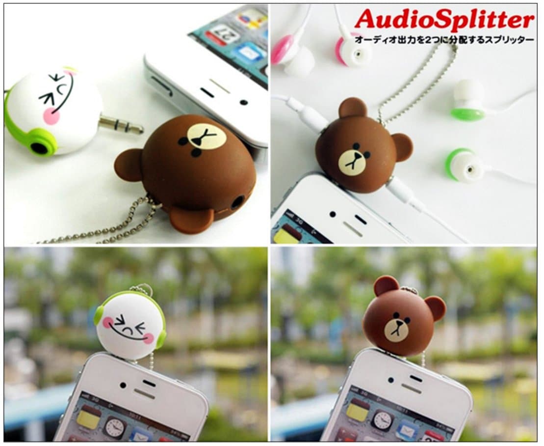 Headset Ear set splitter, Audio splitter on Line Character Brown Bear