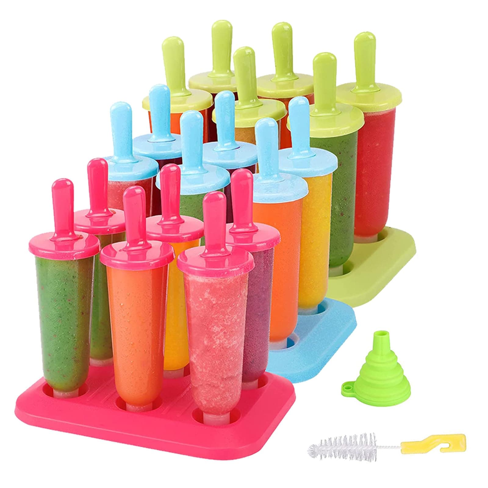 Popsicle Molds 3 Sets Ice Pop Molds Ice Pop Maker with Funnel and Brush, 3 Colors, Reusable Easy Release Ice Pop Maker, Popsicle Mould Frozen Ice Popsicle Maker
