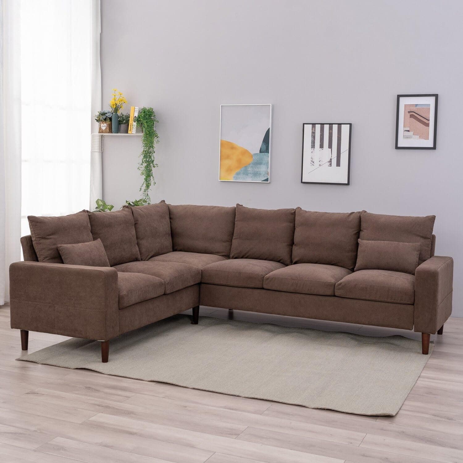 Panana L Shape Sectional Corner Sofa, 3 Seater & 2 Seater Corner Couch, Upholstered Fabric with Solid Wood Legs and CUshion Backrest For Living Room Lounge