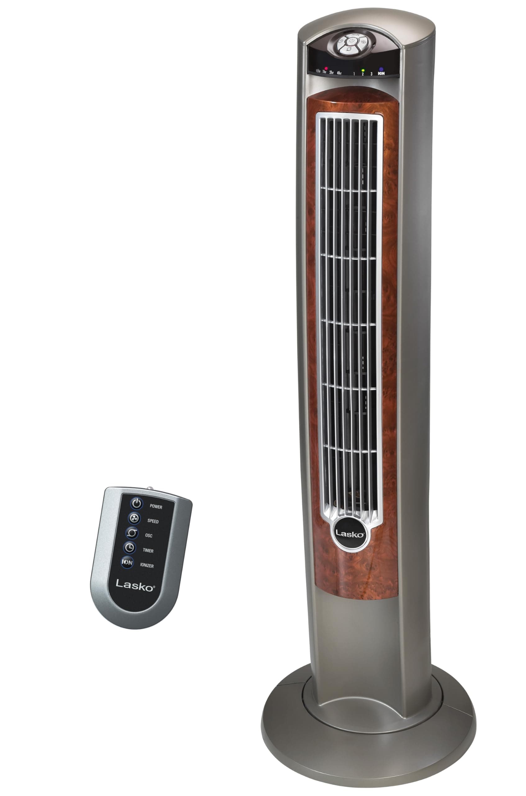 Wind Curve Oscillating Tower Fan, Fresh Air Ionizer, Timer, Remote Control, Portable Electric Fan for Indoor, Bedroom and Home Office Use, 42", Silverwood 2554