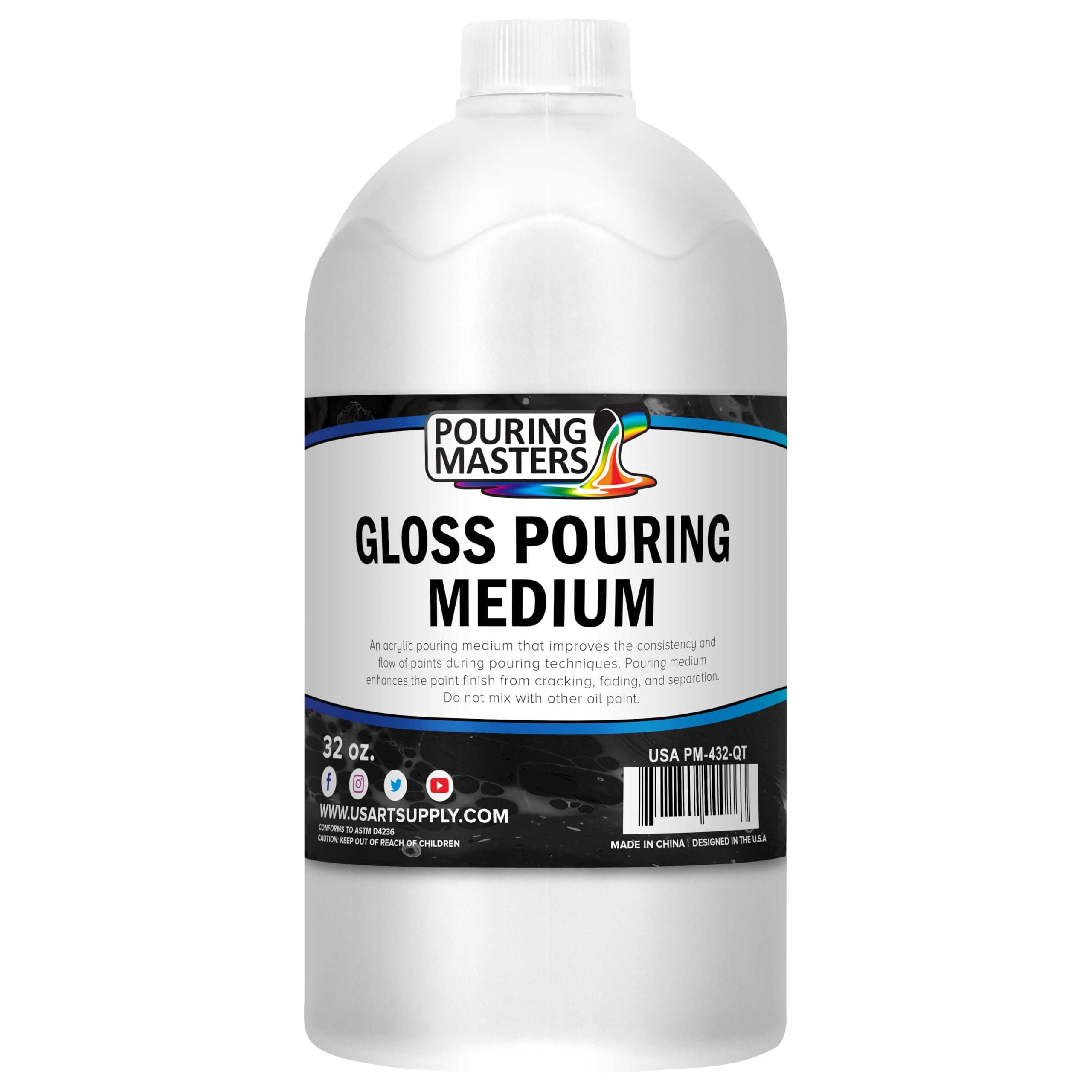 U.S. Art Supply Professional Gloss Pouring Medium 32oz (Quart) - Improves Paint Flow & Cell Effects Creator, Viscosity Adjuster for Art Acrylic Painting