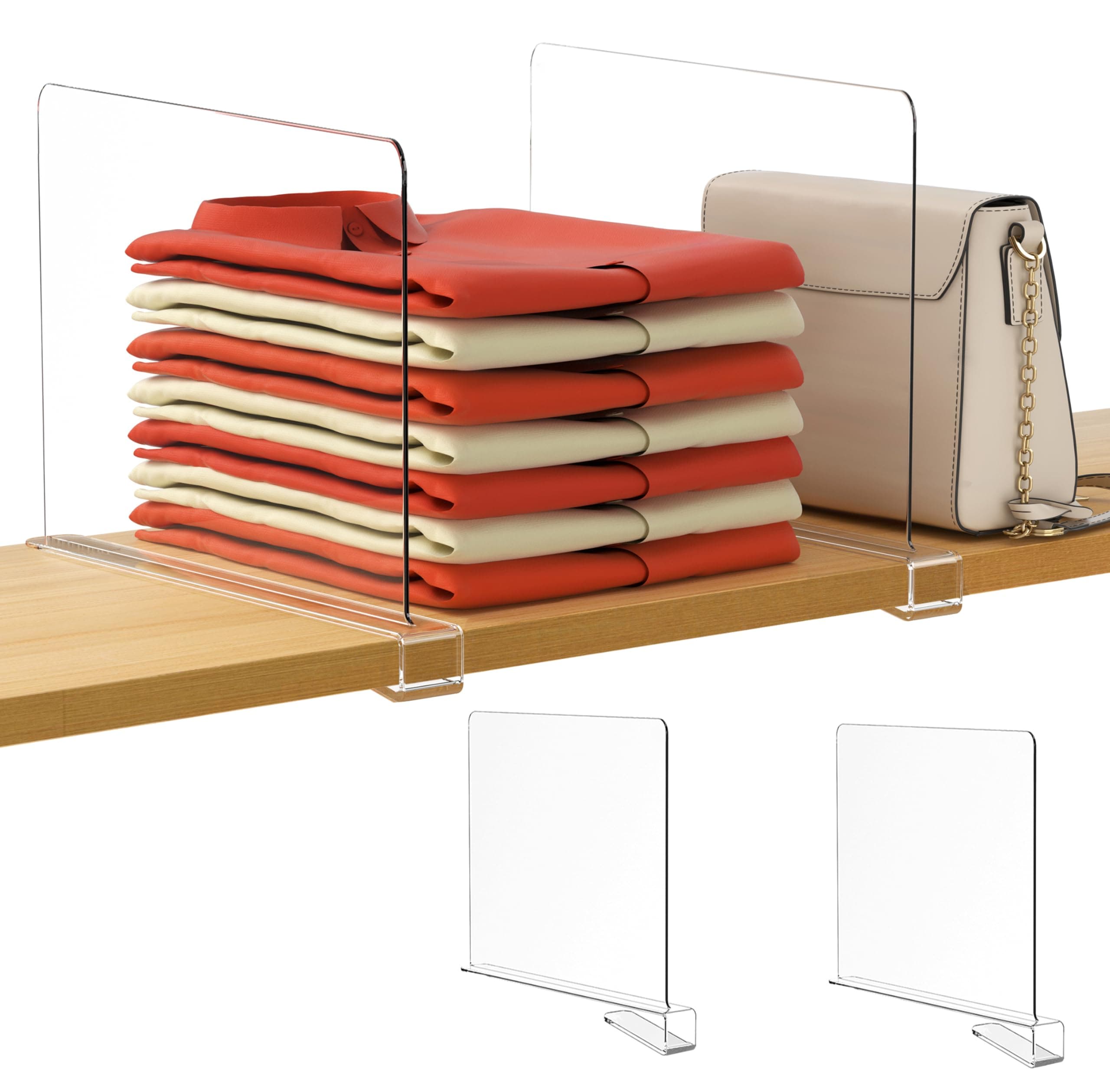 HBlife 𝟭𝟮 𝗜𝗻𝗰𝗵𝗲𝘀 𝗧𝗮𝗹𝗹 [𝗘𝘅𝘁𝗿𝗮 𝗧𝗮𝗹𝗹 𝗩𝗲𝗿𝘀𝗶𝗼𝗻] Clear Shelf Dividers, 2 Pack Purse Organizer for Closet Perfect for Sweater, Shirts, Handbags, Acrylic Bookshelf for Organization