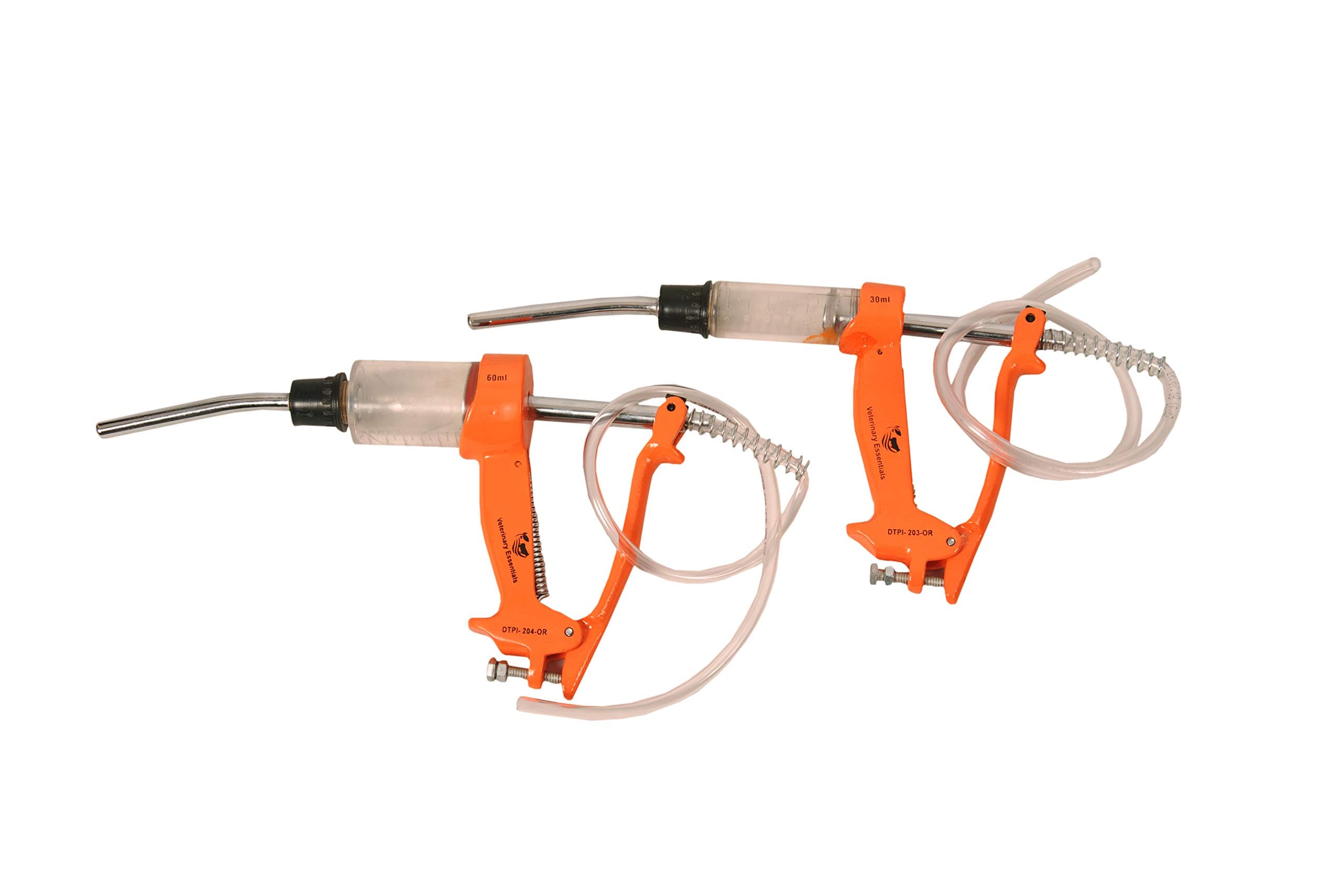 2 PCS Automatic Vaccination Dose Drench Gun Syringe 30mL, 60mL Livestock Veterinary ORANGEa