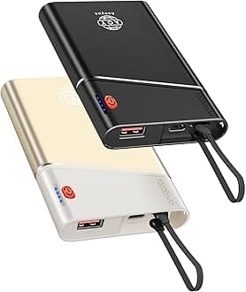 Aaoyun2-Pack Portable Charger, 22.5W PD Fast Charging 10000mAh Power Bank with Built-in Cable for Travel, USB C in&Output Slim Hands-Free Battery Pack for iPhone 16/15/14 iPad Samsung S24 etc