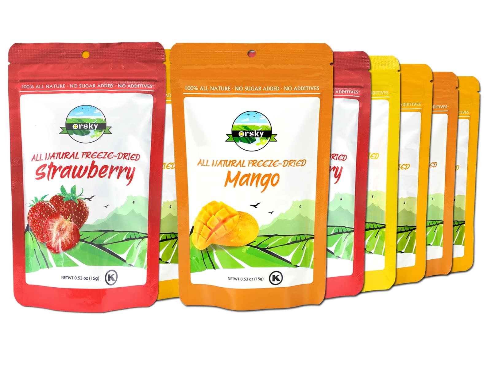 Orsky Freeze Dried Mixed Fruit Snack 12 Single-Serve Pack, Kosher, No Sugar Added, Healthy Snack Variety Pack For Kids & Adults 0.53 Ounce