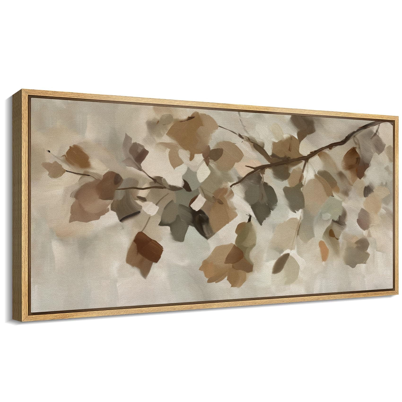 SIGNFORD Extra Large Framed Canvas Print Wall Art Minimalist Leaf Branch Neutral Botanical Illustrations Modern Art Calm Warm for Living Room, Bedroom, Office - 60"x30"