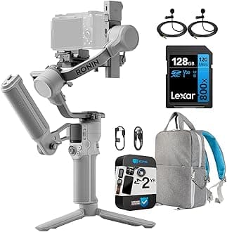 DJI RS 4 Mini Combo Gimbal Stabilizer for Camera, Auto Axis Locks, Intelligent Tracking Bundle with 128GB Memory Card, Deco Gear Backpack, 2 YR CPS Enhanced Protection Pack, 2 x Deco Gear Microphone