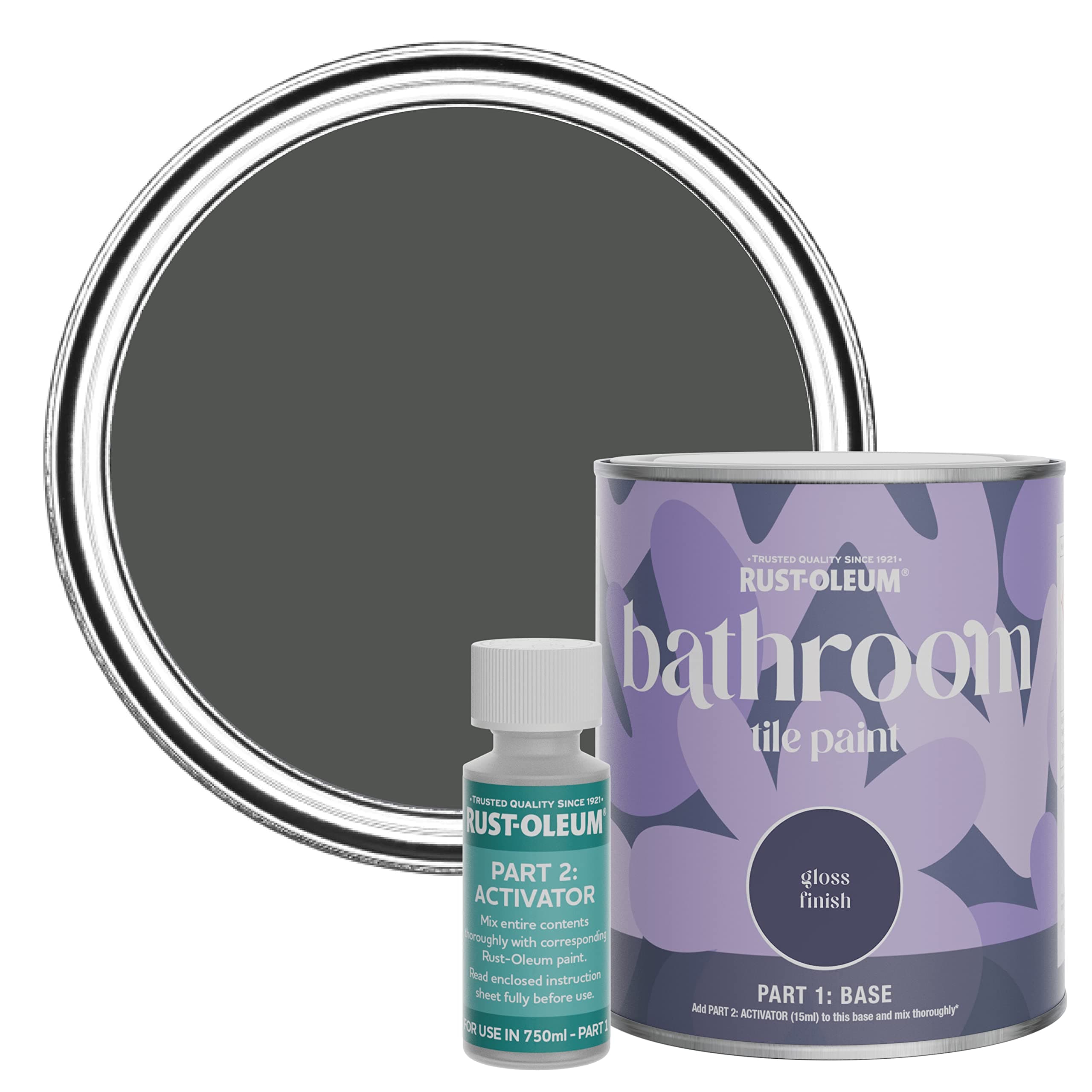 Rust-Oleum Grey Water-Resistant Bathroom Tile Paint in Gloss Finish - Graphite 750ml