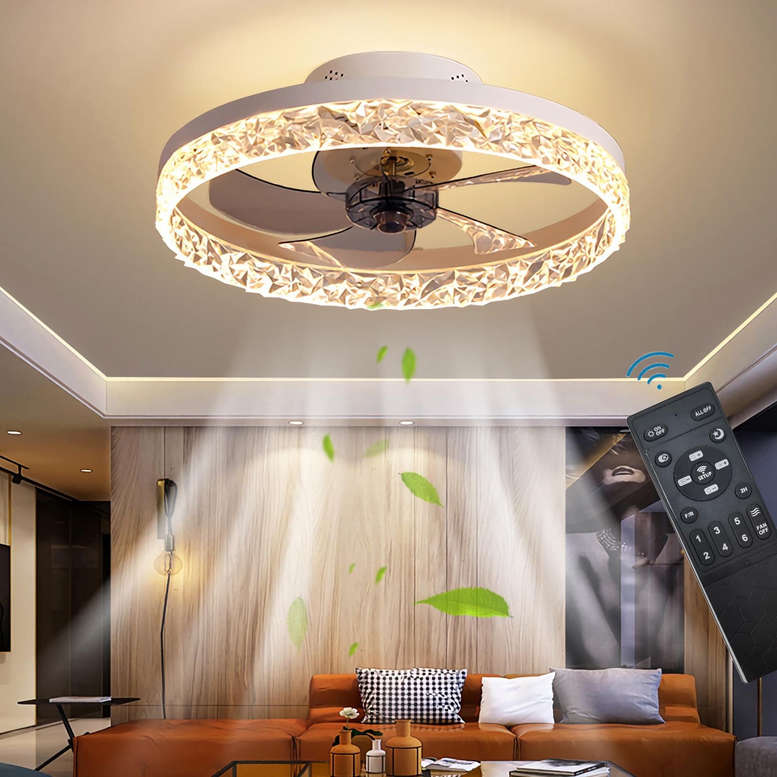 Quiet Ceiling Fans with Lights Remote Control, Modern Lighting Fan Ceiling Light LED Dimmable Ceiling Fan Lamps for Bedroom Living Room, Fan Reversible and 6 Speeds (White, 50CM)