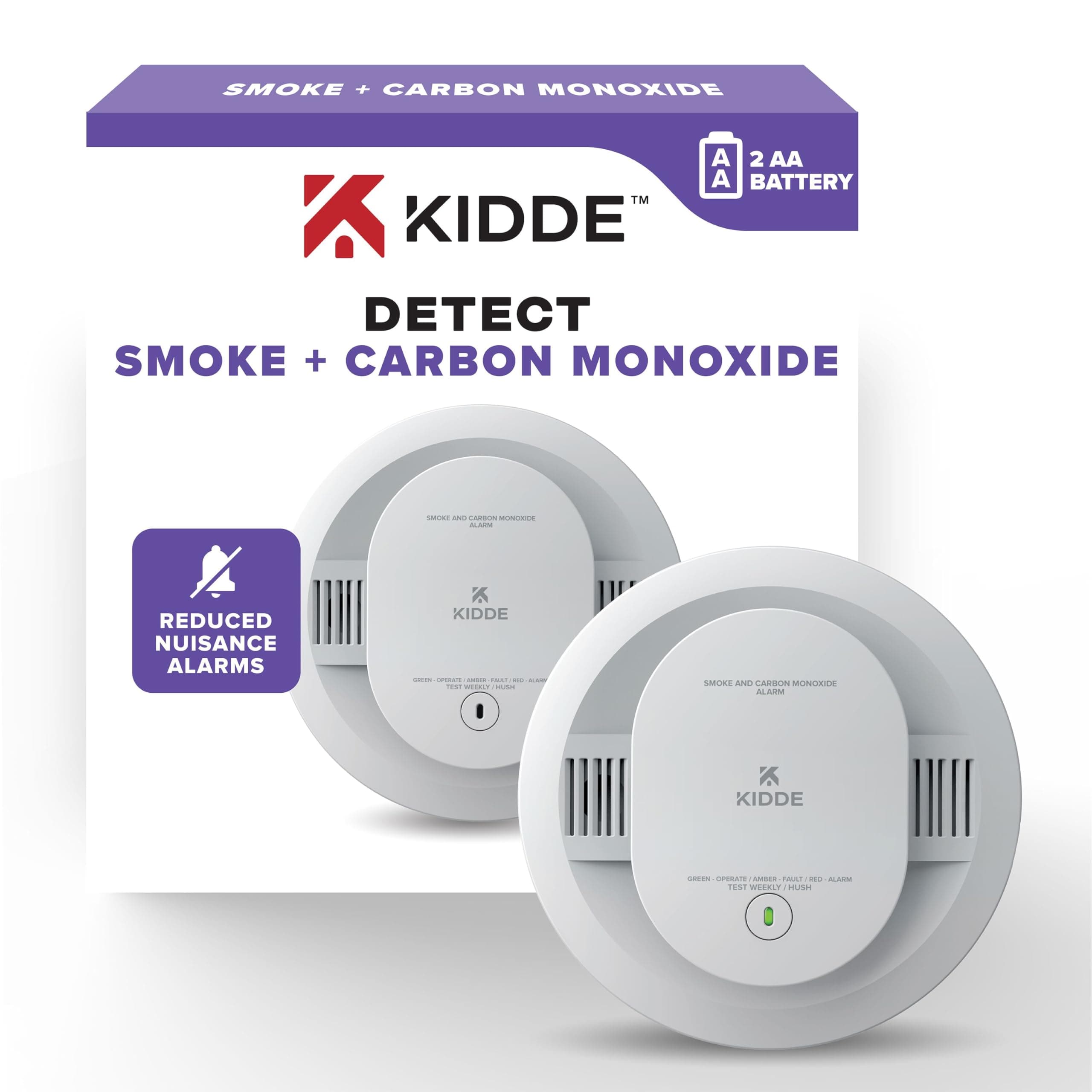 Kidde Smoke & Carbon Monoxide Detector, AA Battery Powered, LED Warning Light Indicators, 30CUDR
