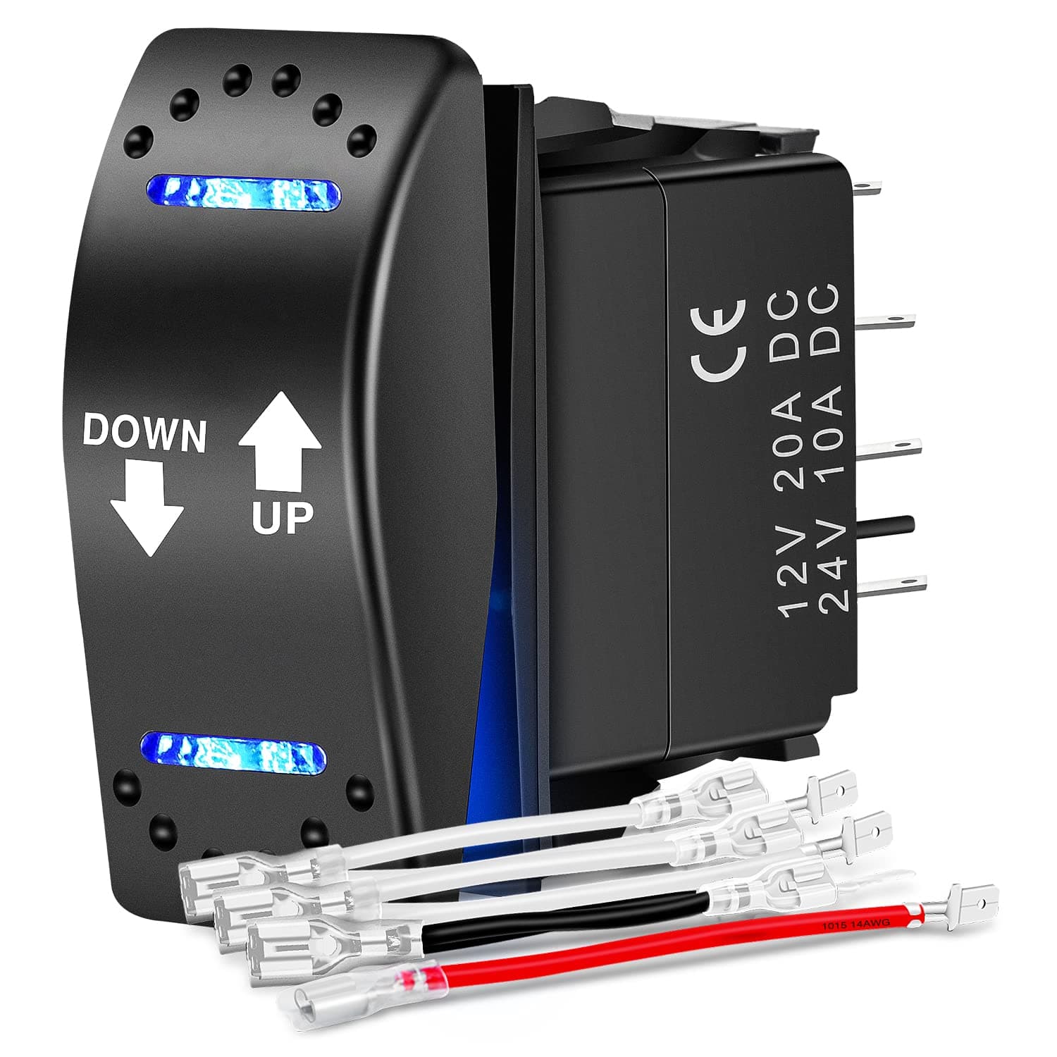 Nilight Down Up Polarity Reverse Switch DPDT 20A 7PIN Momentary Rocker Switch ON Off ON Switch 12V 24V Toggle Switch Jumper Wires for Control Motor for Hoist, Crane, Linear Actuator, 2 Years Warranty