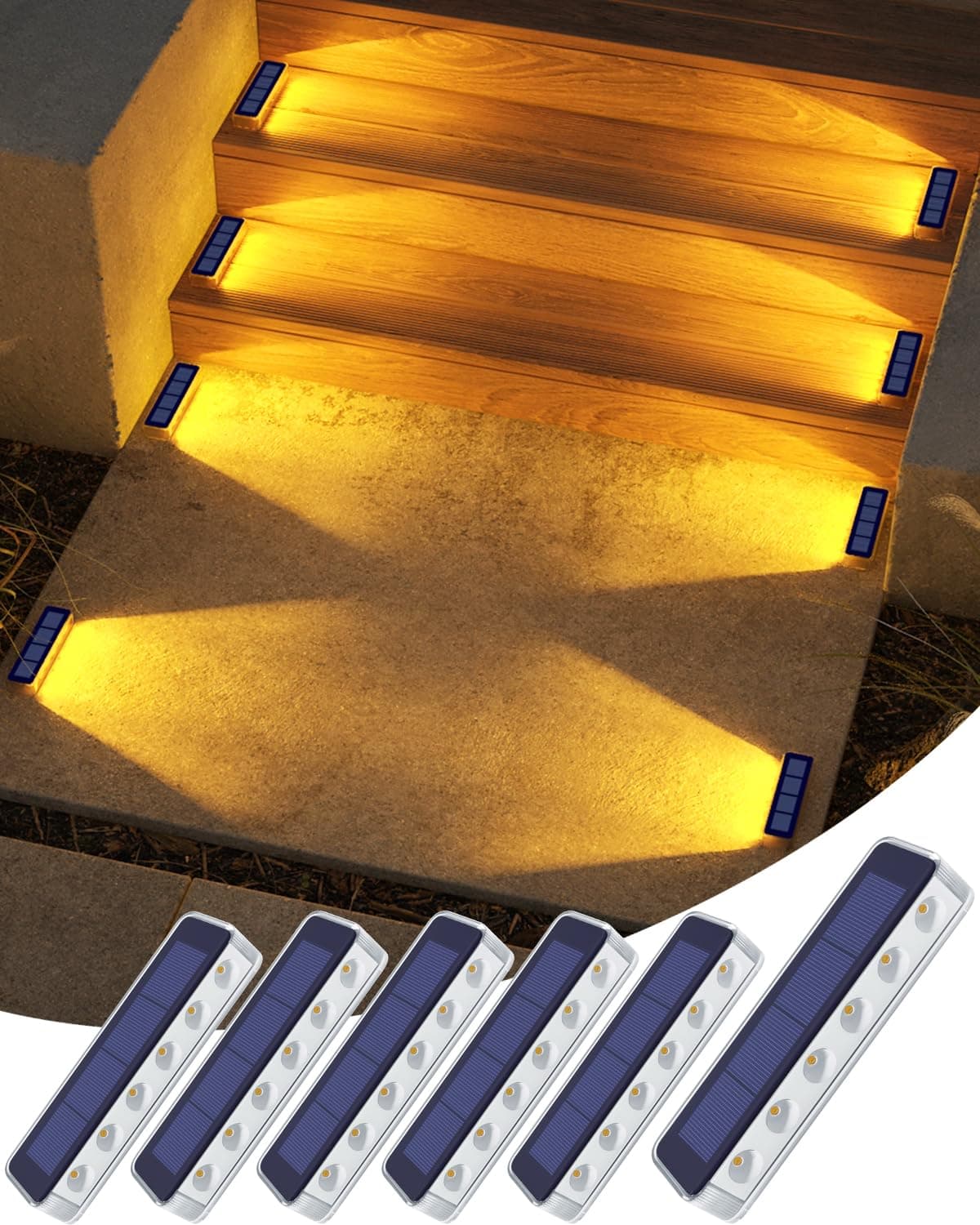 DetarZinLED Solar Step Lights for Outside,6 Pack Solar Stair Lights Outdoor Waterproof,Warm White Deck Light Solar Powered Waterproof for Steps,Stairs,Walkway,Sidewalk,Patio,Pathway