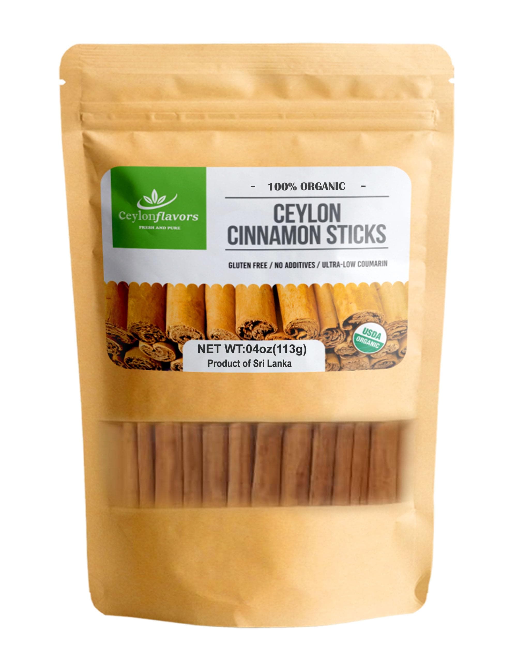 Organic Ceylon cinnamon sticks 3" (4 oz), True Cinnamon, Premium Grade from Sri Lanka