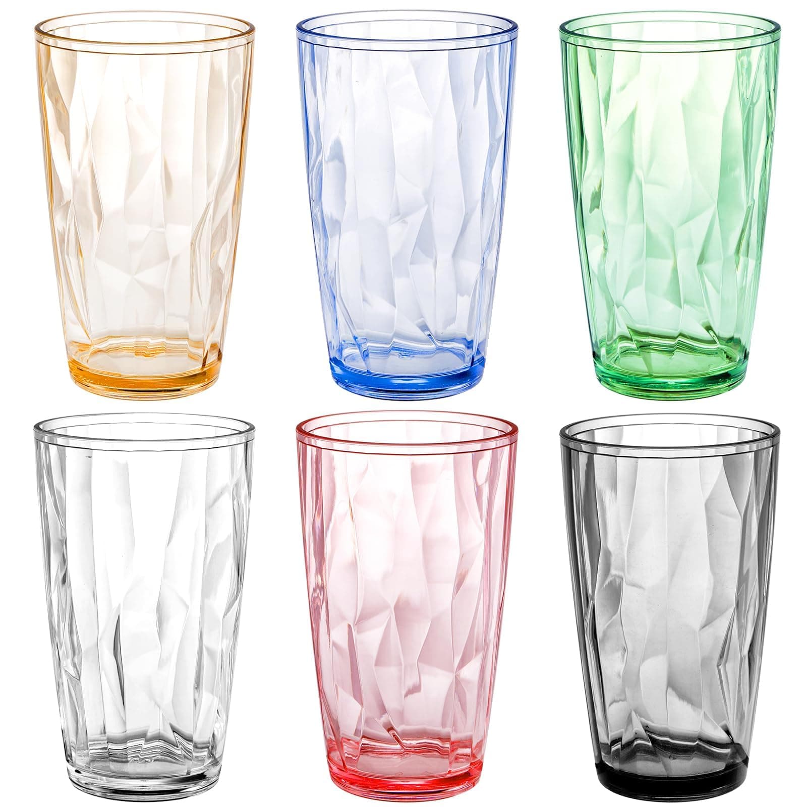– TERRIFI 16 oz Unbreakable Drinking Glasses Set of 6 - Stackable Acrylic Tumbler Cups, Colored, BPA Free, Dishwasher Safe