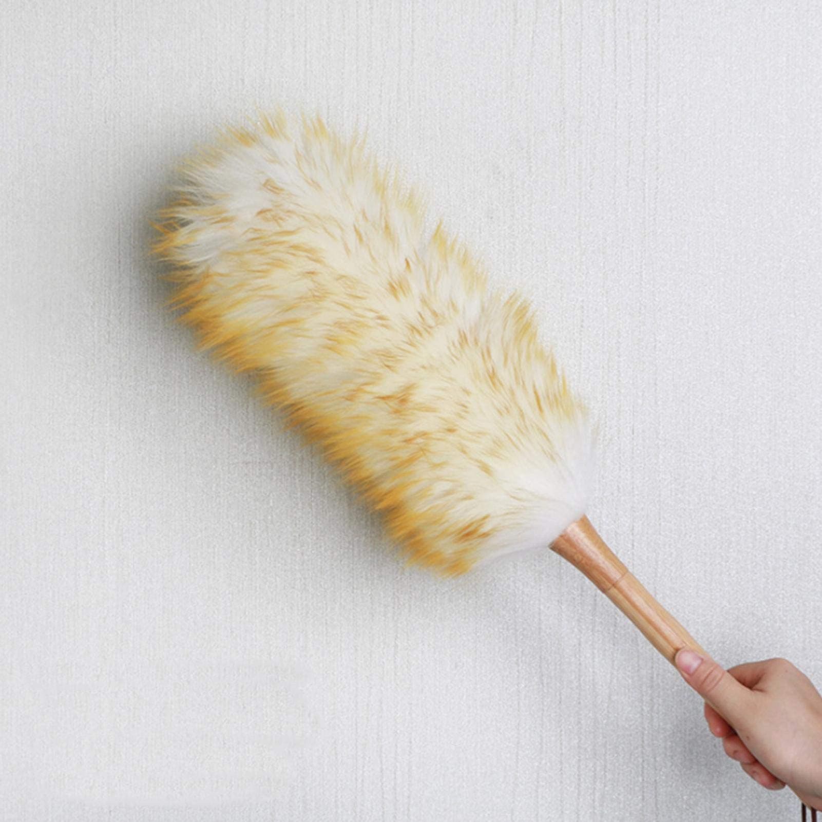 Wool Lambswool Feather Brush, Anti-Static Duster Dust Sweeping Cleaning Tool with Wood Handle and Hanging Rope for Home Furniture