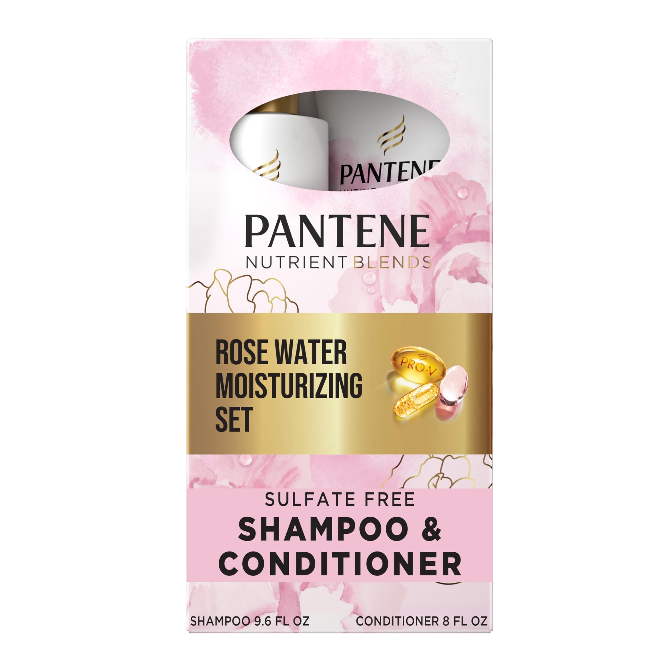 Pantene Nutrient Blends Miracle Moisture Boost Rose Water Shampoo & Conditioner Dual Pack for Dry Hair, Sulfate Free