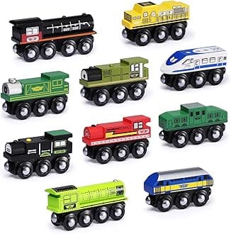 Wooden Train Set Accessories, Magnetic Toy Car Set (10 PCS), Compatible with All Major Brands, Gift for Toddlers, Boys, and Girls Aged 3+