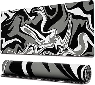 Ovenbird Gaming Mouse Pad with Stitched Edges, Swirl Marble Mouse Pad, Extended XL Mousepad with Anti-Slip Base, Cool Large Mouse Pad for Desk, 31.5 x 11.8 in, Black, OB-MP-E-18-A