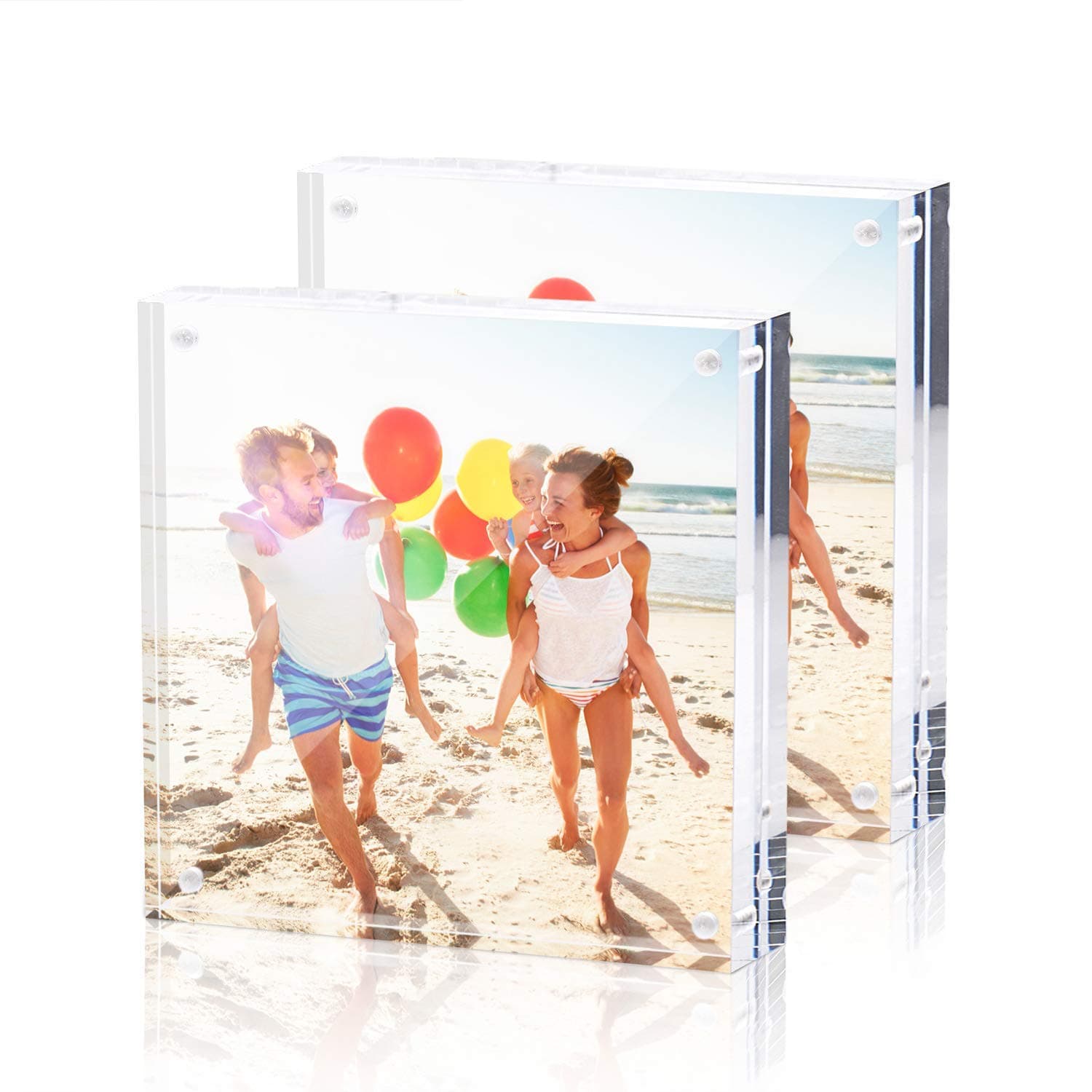TWING 2 Pack 4x4 Acrylic Picture Frame, Horizontal Magnet Double Sided 4x4 Picture Frame Set with Microfiber Cloth, 10 + 10MM Thickness Clear Desktop Acrylic Photo Frame Display Gifts Ideal, Ideal