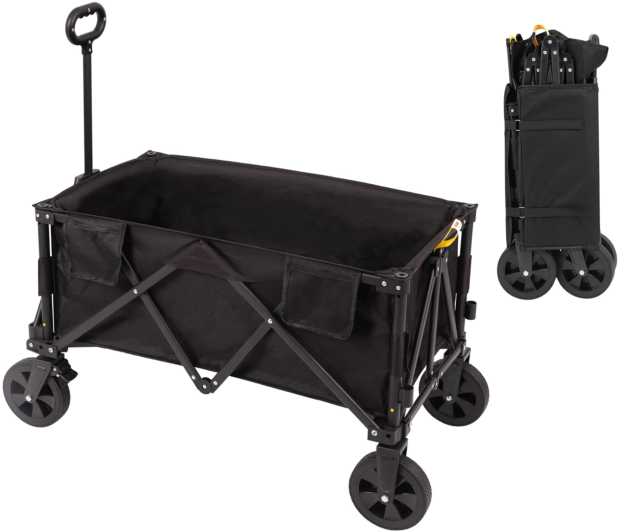 iHomey Collapsible Folding Wagon, Wagon Cart Heavy Duty Foldable with Two Drink Holders, Utility Grocery Wagon for Camping Shopping Sports (1 Year Warranty)